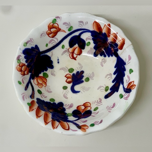 19th Century Vtg Gaudy Welsh Grape Pattern Miniature Hand Painted Scalloped Bowl - Picture 8 of 13